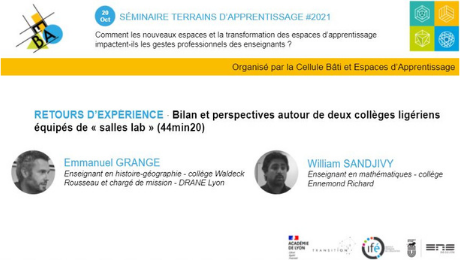image et lien des retours d'expérience salles lab du séminaire Terrains d'Apprentissage #2021 (J1)